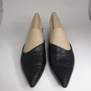 Franco Sarto A-Visa Black Pointed Leather Slip On Mule Shoes Heels Size 8M US